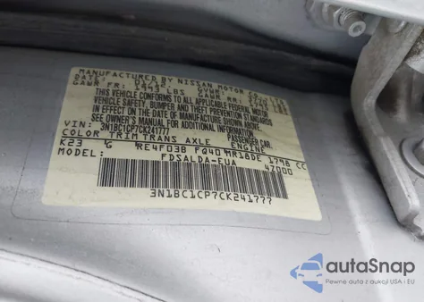 2012 Nissan Versa 1.8 S z USA, uszkodzony, nr VIN 3N1BC1CP7CK241777